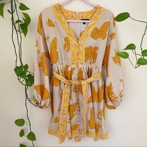 Banana Republic Summer Linen Balloon Sleeve Mini Dress Butterfly